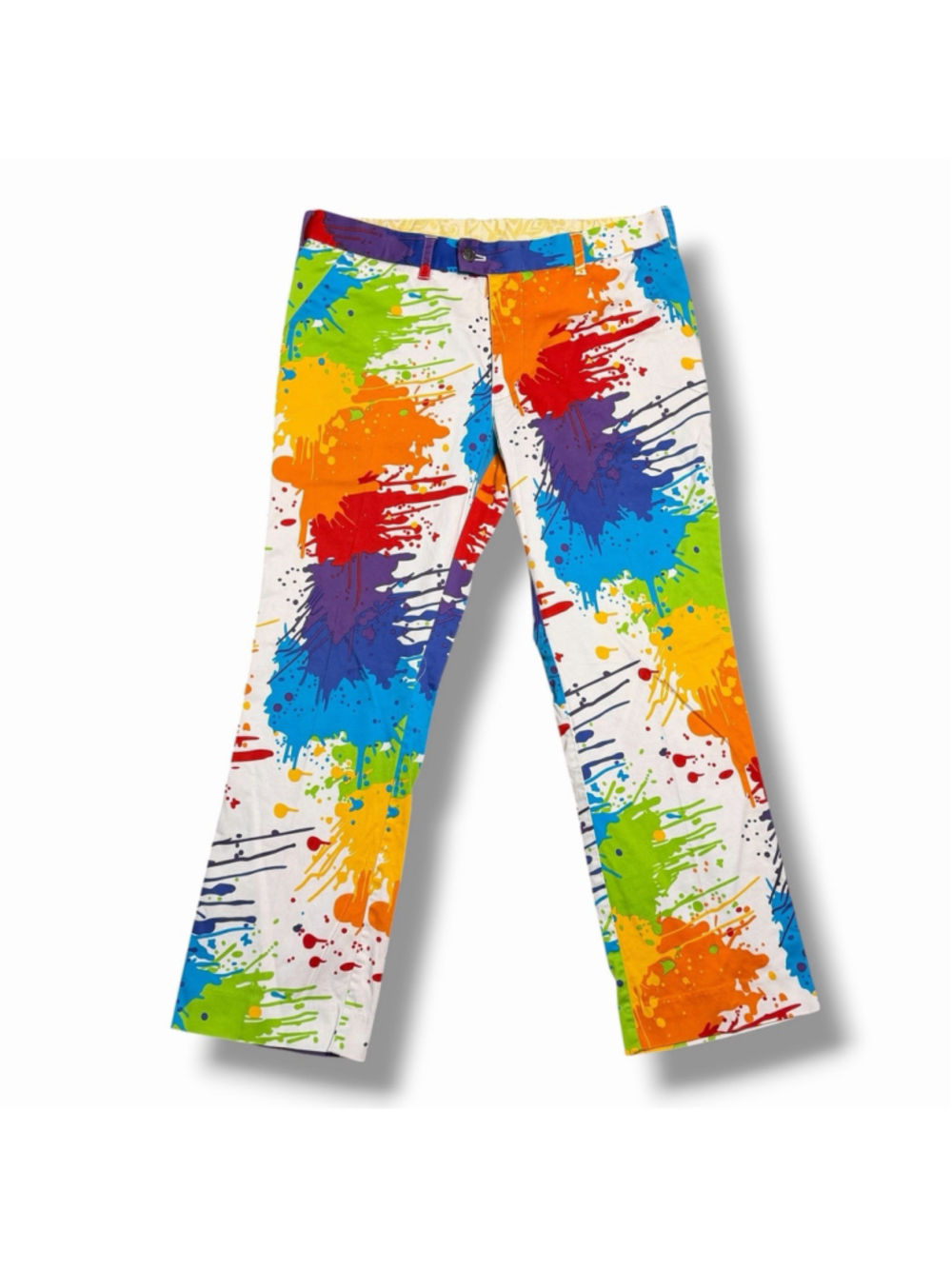 Loudmouth Mens White Rainbow Paint Splatter Golf Chino Pants 36x30 Cotton Blend